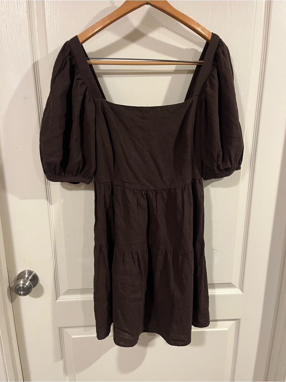 House of Harlow 1960 Chocolate Brown Puff Sleeve Tiered Mini Dress - Picture 2 of 6